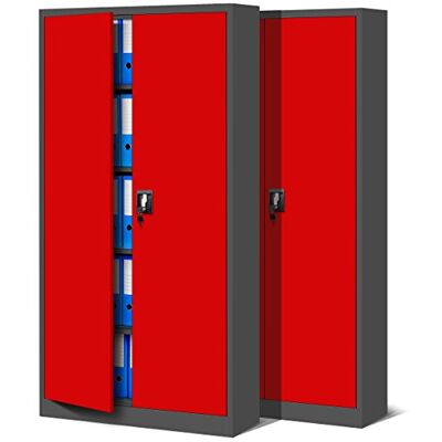 Jan Nowak by Domator24 2-delige set archiefkast C001 kantoorkast metalen kast gereedschapkast 4 planken staalplaat vleugeldeuren poedercoating 185 cm x 90 cm x 40 cm (antraciet/rood), metaal Jan Nowak by Domator24 2-delige set archiefkast C001 kantoorkast metalen kast gereedschapkast 4 planken staalplaat vleugeldeuren poedercoating 185 cm x 90 cm x 40 cm (antraciet/rood), metaal