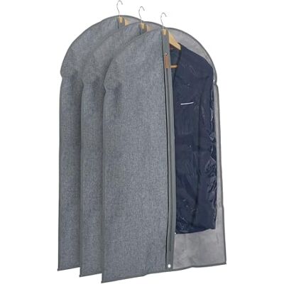 Relaxdays kledinghoes set van 3, 99 x 58 cm, met ritssluiting, voor pakken, jassen, jurken & meer, grijs/transparant Relaxdays kledinghoes set van 3, 99 x 58 cm, met ritssluiting, voor pakken, jassen, jurken & meer, grijs/transparant
