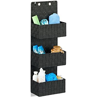 Relaxdays hangende opbergsysteem, 3 manden, kunststof, HBD: 75 x 25 x 15 cm, deur organizer, voor de muur, zwart Relaxdays hangende opbergsysteem, 3 manden, kunststof, HBD: 75 x 25 x 15 cm, deur organizer, voor de muur, zwart
