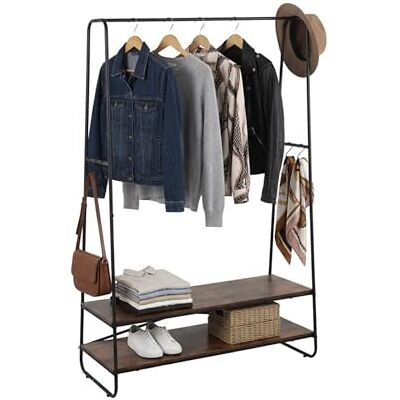 Relaxdays kledingrek met 2 planken, 6 haken en kledingstang, 160x100x45 cm, bruin-zwart Relaxdays kledingrek met 2 planken, 6 haken en kledingstang, 160x100x45 cm, bruin-zwart