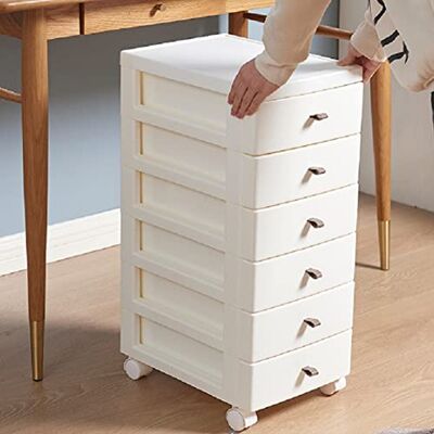 BAKAJI Ruimtebesparende commode met 6 laden voor opbergvakken, witte trolley van polypropyleen met 4 wielen en robuuste structuur, multifunctionele organizer, 27 x 37,5 x 65 cm, grote inhoud BAKAJI Ruimtebesparende commode met 6 laden voor opbergvakken, witte trolley van polypropyleen met 4 wielen en robuuste structuur, multifunctionele organizer, 27 x 37,5 x 65 cm, grote inhoud