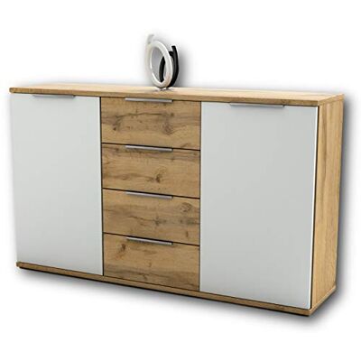 Stella Trading Capri slaapkamer commode in wilde eiken look, wit modern en expressief softclose dressoir voor uw slaapkamer 150 x 90 x 38 cm (B x H x D) Stella Trading Capri slaapkamer commode in wilde eiken look, wit modern en expressief softclose dressoir voor uw slaapkamer 150 x 90 x 38 cm (B x H x D)