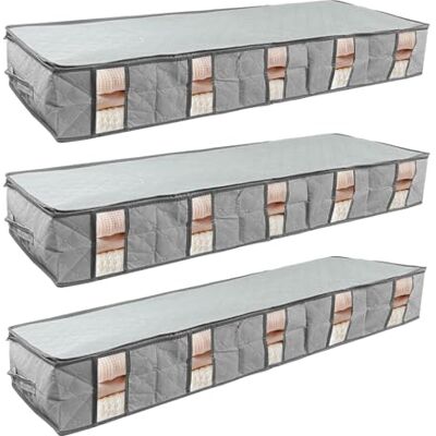 Newaner 3 stuks onderbedcommode, opbergdoos voor onder het bed, met scheidingswand, vliesstof, opvouwbare opbergtas, kledingopslag met helder venster voor dekbedden, kleding, 97 x 33 x 15 cm Newaner 3 stuks onderbedcommode, opbergdoos voor onder het bed, met scheidingswand, vliesstof, opvouwbare opbergtas, kledingopslag met helder venster voor dekbedden, kleding, 97 x 33 x 15 cm