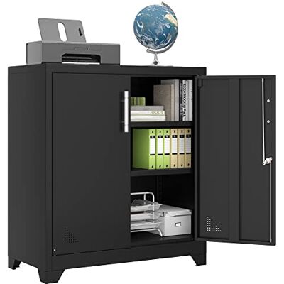 YITAHOME Documentenkast, afsluitbaar, metalen kast met 2 verstelbare planken, stalen kast met ventilatiegaten, voor werkkamer, kantoor, garage, school, zwart, 80 x 40 x 90 cm YITAHOME Documentenkast, afsluitbaar, metalen kast met 2 verstelbare planken, stalen kast met ventilatiegaten, voor werkkamer, kantoor, garage, school, zwart, 80 x 40 x 90 cm