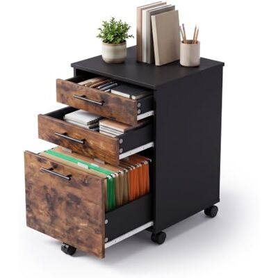 Relaxdays rolcontainer, 3 lades, zwart/bruin HxBxD: 57,5 x 40 x 40 cm, archiefkast op wieltjes, kantoorkast Relaxdays rolcontainer, 3 lades, zwart/bruin HxBxD: 57,5 x 40 x 40 cm, archiefkast op wieltjes, kantoorkast