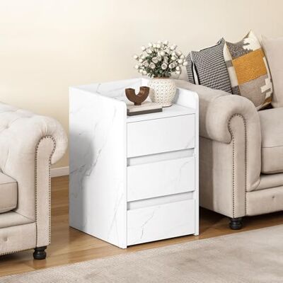 YITAHOME Bedtafel met 3 laden en powerstation, moderne nachtstand, waterbestendige opbergtafel voor woonkamer en slaapkamer, 35 x 40 x 59 cm (marmerwit) YITAHOME Bedtafel met 3 laden en powerstation, moderne nachtstand, waterbestendige opbergtafel voor woonkamer en slaapkamer, 35 x 40 x 59 cm (marmerwit)