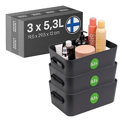 SmartStore middelgrote plastic opbergdoos met handvatten 3× 5,3 l Opbergmand voor badkamer, wasruimte, keuken, bureauladen en planken Blauwe opbergbak met 10 jaar garantie L29,5 × B19,5 × H12 cm SmartStore middelgrote plastic opbergdoos met handvatten 3× 5,3 l Opbergmand voor badkamer, wasruimte, keuken, bureauladen en planken Blauwe opbergbak met 10 jaar garantie L29,5 × B19,5 × H12 cm