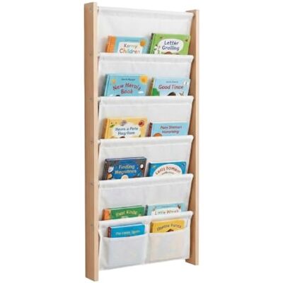 Relaxdays boekenrek met 7 stoffen vakken, wandmontage, wit wandrek voor kinderen, HBT: 118x44,5x6 cm, MDF Relaxdays boekenrek met 7 stoffen vakken, wandmontage, wit wandrek voor kinderen, HBT: 118x44,5x6 cm, MDF