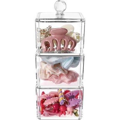 BLVRYVIO Organizer voor haaraccessoires, 3 laden, doorzichtige plastic stapelbare sieradenaccessoires, containeropberghouder met 1 deksel (3,82 l x 3,82 W x 7,87 H, helder) BLVRYVIO Organizer voor haaraccessoires, 3 laden, doorzichtige plastic stapelbare sieradenaccessoires, containeropberghouder met 1 deksel (3,82 l x 3,82 W x 7,87 H, helder)