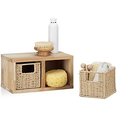 Relaxdays wandrek walnotenhout, met uitneembare manden, wandmontage, 61,5 cm breed, met 2 manden, natuur Relaxdays wandrek walnotenhout, met uitneembare manden, wandmontage, 61,5 cm breed, met 2 manden, natuur
