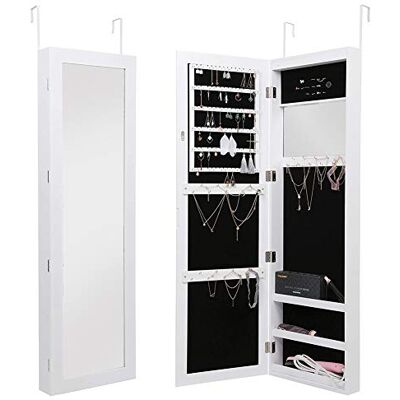 BAKAJI spiegel, wand of achterkant, sieradenkast met deur voor voorwerpen en binnenspiegel, kast, organizer voor sieraden, kleur wit (Paola) BAKAJI spiegel, wand of achterkant, sieradenkast met deur voor voorwerpen en binnenspiegel, kast, organizer voor sieraden, kleur wit (Paola)