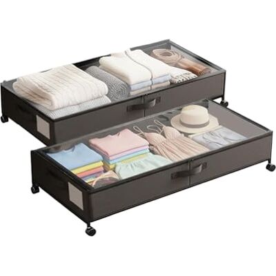 Avilia Set van 2 opbergdozen van metaal, 50 l, met 360 graden wieltjes, multifunctionele organizer, ruimtebesparend, transparant, stofdicht, ademend voor kleding, wasgoed en schoenen. Avilia Set van 2 opbergdozen van metaal, 50 l, met 360 graden wieltjes, multifunctionele organizer, ruimtebesparend, transparant, stofdicht, ademend voor kleding, wasgoed en schoenen.