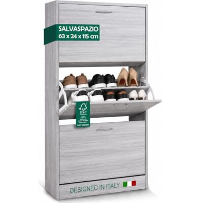 BAKAJI Schoenenrek van MDF-hout met 3 deuren, schoendeuren, handgrepen van metaal, dubbele diepte, compact, smal, 63 x 24 x 115 cm, ruimtebesparend, ingang thuis (grijs) BAKAJI Schoenenrek van MDF-hout met 3 deuren, schoendeuren, handgrepen van metaal, dubbele diepte, compact, smal, 63 x 24 x 115 cm, ruimtebesparend, ingang thuis (grijs)