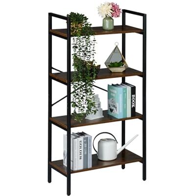 Relaxdays industrieel boekenrek met 4 planken, 122x60x32 cm, open ontwerp, woonkamer, staand, bruin-zwart Relaxdays industrieel boekenrek met 4 planken, 122x60x32 cm, open ontwerp, woonkamer, staand, bruin-zwart