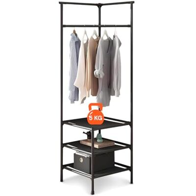 Avilia Hoek kledingrek met 3 planken – 180 x 45 x 45 cm, kledingrek capaciteit 5 kg per rek – ruimtebesparend ontwerp voor kleding, mantels, schoenen en accessoires – snel en eenvoudig te monteren Avilia Hoek kledingrek met 3 planken – 180 x 45 x 45 cm, kledingrek capaciteit 5 kg per rek – ruimtebesparend ontwerp voor kleding, mantels, schoenen en accessoires – snel en eenvoudig te monteren