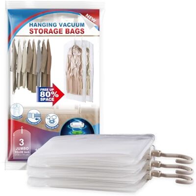 VELMADE Opknoping vacuüm opbergzakken, 3 stuks grote hangende ruimtebesparende zakken, hangende opbergzakken voor kleding, jassen, kastorganizer voor het verplaatsen van benodigdheden (53 x 27,5 inch) VELMADE Opknoping vacuüm opbergzakken, 3 stuks grote hangende ruimtebesparende zakken, hangende opbergzakken voor kleding, jassen, kastorganizer voor het verplaatsen van benodigdheden (53 x 27,5 inch)