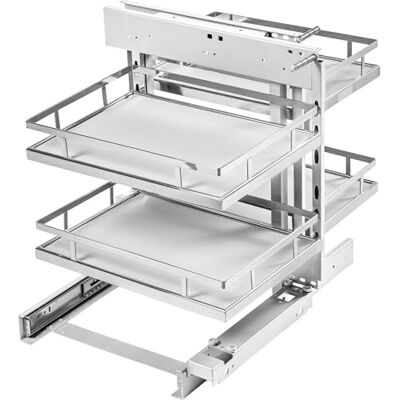 GTV MovixPro uittrekbare hoekmand, Magic Corner mechanisme voor de keuken, met dempende sluiting, 4 manden, voor meubels van 900 mm, draagkracht 24 kg, verchroomd GTV MovixPro uittrekbare hoekmand, Magic Corner mechanisme voor de keuken, met dempende sluiting, 4 manden, voor meubels van 900 mm, draagkracht 24 kg, verchroomd