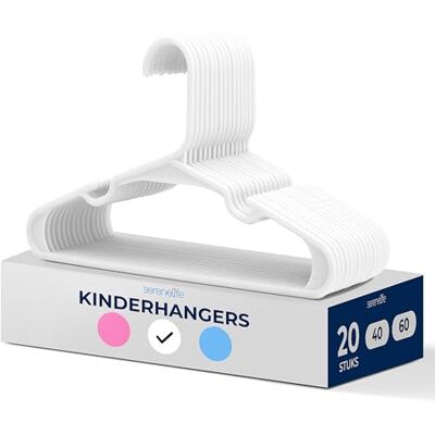 SereneLife Kinderhangers -Set van 20 Plastic, Antislip & Ruimtebesparend voor Baby-, Peuter- en Newbornkleding – Duurzame Kledinghangers voor Kasten – Wit SereneLife Kinderhangers -Set van 20 Plastic, Antislip & Ruimtebesparend voor Baby-, Peuter- en Newbornkleding – Duurzame Kledinghangers voor Kasten – Wit