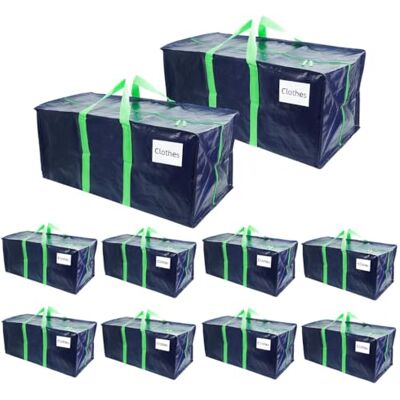 VOUNOT ® 10 Stuks Grote Verhuis Opbergtassen, Opvouwbare Opslagtassen met Stevige Handgrepen en Rugzakriemen, Alternatief voor Verhuisdozen voor Kleding, Beddengoed, Camping, Blauw VOUNOT ® 10 Stuks Grote Verhuis Opbergtassen, Opvouwbare Opslagtassen met Stevige Handgrepen en Rugzakriemen, Alternatief voor Verhuisdozen voor Kleding, Beddengoed, Camping, Blauw