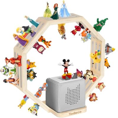 Todeco Magnetisch Toniebox-rek, opbergruimte voor Toniebox en Tonies, tot 60-70 figuurtjes, wand- of tafelrek voor kinderkamer, klein achthoekig Todeco Magnetisch Toniebox-rek, opbergruimte voor Toniebox en Tonies, tot 60-70 figuurtjes, wand- of tafelrek voor kinderkamer, klein achthoekig