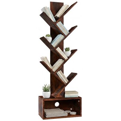 Relaxdays boekenrek, 6 niveaus, H x B x D: 113x38x20 cm, boom-design, boeken & cd's, woonkamerrek, bruin Relaxdays boekenrek, 6 niveaus, H x B x D: 113x38x20 cm, boom-design, boeken & cd's, woonkamerrek, bruin
