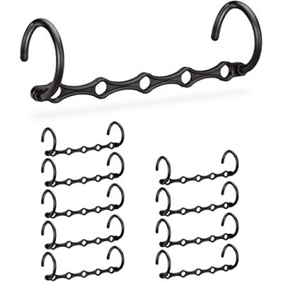 Relaxdays ruimtebesparende kledinghanger, 10 stuks, voor 5 kleerhangers, horizontaal & verticaal ophangen, 37 cm, zwart Relaxdays ruimtebesparende kledinghanger, 10 stuks, voor 5 kleerhangers, horizontaal & verticaal ophangen, 37 cm, zwart