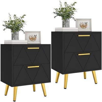 YITAHOME Nachtkastje met 2 lades set van 2, klein nachtkastje opbergkast met opslag, nachtkastje eindtafel voor woonkamer slaapkamer kantoor, zwart en goud, 40 x 30 x 52 cm, zwart en goud Nachtkastje voor woonkamer, slaapkamer, kantoor, zwart en goud YITAHOME Nachtkastje met 2 lades set van 2, klein nachtkastje opbergkast met opslag, nachtkastje eindtafel voor woonkamer slaapkamer kantoor, zwart en goud, 40 x 30 x 52 cm, zwart en goud Nachtkastje voor woonkamer, slaapkamer, kantoor, zwart en goud