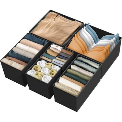 Simple Houseware Opvouwbare stoffen opbergdoos voor kast, commode, lade, scheidingswand, organizer, mandhouder voor ondergoed, beha's, zwart (set van 6) Simple Houseware Opvouwbare stoffen opbergdoos voor kast, commode, lade, scheidingswand, organizer, mandhouder voor ondergoed, beha's, zwart (set van 6)