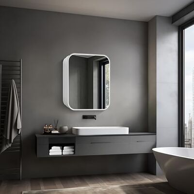 Talos Nova Badkamer Spiegelkast - LED, Aluminium, 60x70cm Talos Nova Badkamer Spiegelkast - LED, Aluminium, 60x70cm
