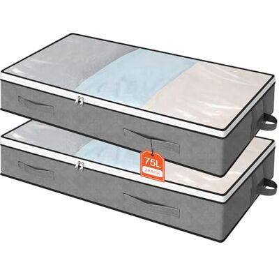 AiQInu Opbergdoos voor onder het bed, 100 x 50 x 18 cm, opvouwbare onderbedcommode met kijkvenster, kledingopslag voor kleding, dekens, dekbedden, 2 stuks AiQInu Opbergdoos voor onder het bed, 100 x 50 x 18 cm, opvouwbare onderbedcommode met kijkvenster, kledingopslag voor kleding, dekens, dekbedden, 2 stuks