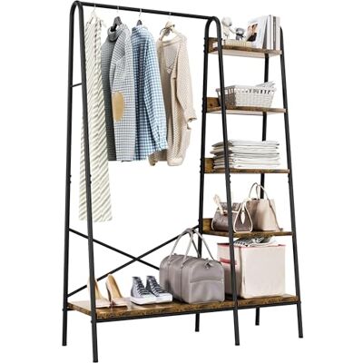 YITAHOME Kledingkast, kledingrek, industriële hal met 5 planken, kledingrek met schoenenopslag, staande kapstok voor slaapkamer, hal, entree, woonkamer YITAHOME Kledingkast, kledingrek, industriële hal met 5 planken, kledingrek met schoenenopslag, staande kapstok voor slaapkamer, hal, entree, woonkamer