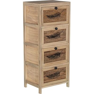 DRW Commode van hout met 4 laden van wilgentenen met blad in natuur en zwart, 40 x 30 x 94 cm DRW Commode van hout met 4 laden van wilgentenen met blad in natuur en zwart, 40 x 30 x 94 cm