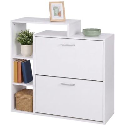 Relaxdays schoenenrek, wit HxBxD: 90 x 80 x 23,5 cm, 2 kleppen, 8–12 paar, open vakken, smalle schoenenkast Relaxdays schoenenrek, wit HxBxD: 90 x 80 x 23,5 cm, 2 kleppen, 8–12 paar, open vakken, smalle schoenenkast