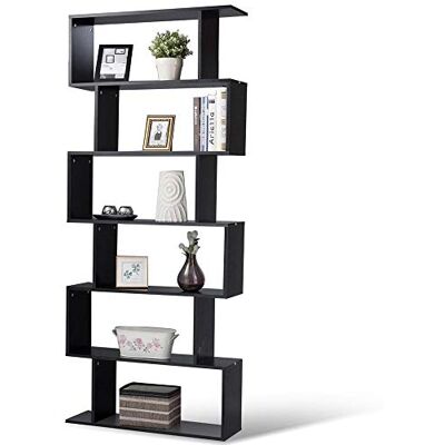 BAKAJI Boekenkast met 6 planken van hout, modern design Zig Zag voor woonkamer, huis of kantoor, afmetingen 80 x 24 x 190 cm (zwart) BAKAJI Boekenkast met 6 planken van hout, modern design Zig Zag voor woonkamer, huis of kantoor, afmetingen 80 x 24 x 190 cm (zwart)