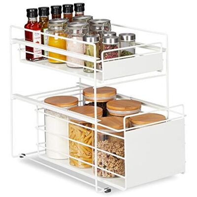 Relaxdays keuken organizer, met 2 lades, badkamer, aanrecht, smal, metaal, klein opbergrek, HBD 39,5 x 25 x 40,5 cm, wit Relaxdays keuken organizer, met 2 lades, badkamer, aanrecht, smal, metaal, klein opbergrek, HBD 39,5 x 25 x 40,5 cm, wit