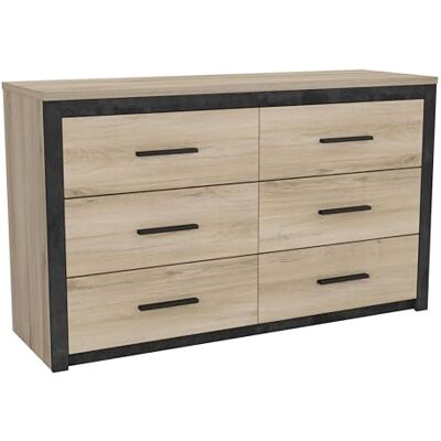 Demeyere Industriële Kronberg-129, ladekast, bewerkt hout, Kronberg eiken en Sidewalk-grijs, 6 laden, zwart en eiken, 129,1 x 41,8 x 77,1 cm Demeyere Industriële Kronberg-129, ladekast, bewerkt hout, Kronberg eiken en Sidewalk-grijs, 6 laden, zwart en eiken, 129,1 x 41,8 x 77,1 cm