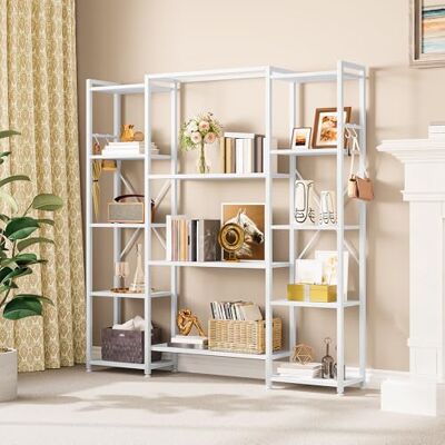 YITAHOME Boekenkast, Industriële boekenplank met 13 planken, staande planken, houten plank en metalen frame, boekenrek, displayopbergrek voor woonkamer, thuiskantoor, puur witte boekenplank YITAHOME Boekenkast, Industriële boekenplank met 13 planken, staande planken, houten plank en metalen frame, boekenrek, displayopbergrek voor woonkamer, thuiskantoor, puur witte boekenplank