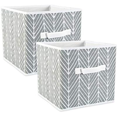DII Stoffen opbergbakken voor kwekerij, kantoren en thuisorganisatie, containers zijn gemaakt om standaard kubus organisatoren (11x11x11") visgraat grijs Set van 2 DII Stoffen opbergbakken voor kwekerij, kantoren en thuisorganisatie, containers zijn gemaakt om standaard kubus organisatoren (11x11x11") visgraat grijs Set van 2