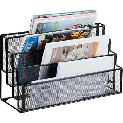 Relaxdays tijdschriftenhouder metaal, 4 vakken, brievenbak bureau, HBD: 26x45x18 cm, voor magazines en kranten, zwart Documentenhouder kantoor, HBT: 26x45x18 cm, tijdschriftenhouder, brieven Relaxdays tijdschriftenhouder metaal, 4 vakken, brievenbak bureau, HBD: 26x45x18 cm, voor magazines en kranten, zwart Documentenhouder kantoor, HBT: 26x45x18 cm, tijdschriftenhouder, brieven