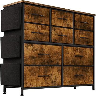 Baloveby Commode, kast met 10 stoffen laden met handgrepen, metalen frame, kinderkamer, kast, hal, entree, opbergkast voor slaapkamer (bruin1) Baloveby Commode, kast met 10 stoffen laden met handgrepen, metalen frame, kinderkamer, kast, hal, entree, opbergkast voor slaapkamer (bruin1)