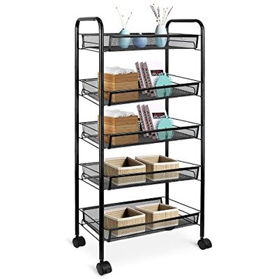 Todeco Opbergwagen - Staal, Zwart, 5 Planken - Opbergwagen Todeco Opbergwagen - Staal, Zwart, 5 Planken - Opbergwagen