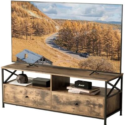 Relaxdays TV-lowboard met 2 vakken en laden, tot 55 inch, HBD 50x120x40 cm, bruin/zwart Relaxdays TV-lowboard met 2 vakken en laden, tot 55 inch, HBD 50x120x40 cm, bruin/zwart