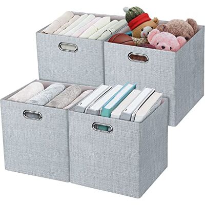 Posprica 3 x dikkere stoffen opbergkubussen 13 inch opvouwbare opbergbakken voor organisatie, Cubby opbergmanden voor het organiseren van plank kast boekenkast dozen, set van 4, zilvergrijs Posprica 3 x dikkere stoffen opbergkubussen 13 inch opvouwbare opbergbakken voor organisatie, Cubby opbergmanden voor het organiseren van plank kast boekenkast dozen, set van 4, zilvergrijs