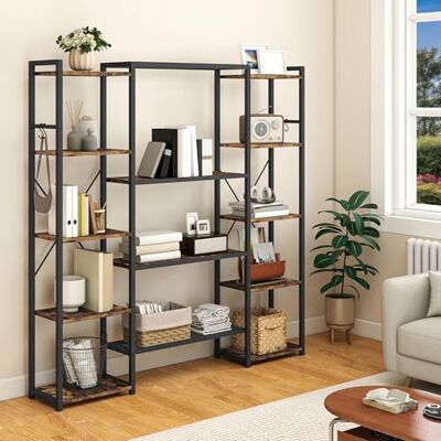 YITAHOME Industriële boekenkast, vloerstaande boekenplank met 13 planken, houten planken en metalen frame, boekenrek en displayorganizer voor woonkamer, thuiskantoor, rustiek bruin YITAHOME Industriële boekenkast, vloerstaande boekenplank met 13 planken, houten planken en metalen frame, boekenrek en displayorganizer voor woonkamer, thuiskantoor, rustiek bruin