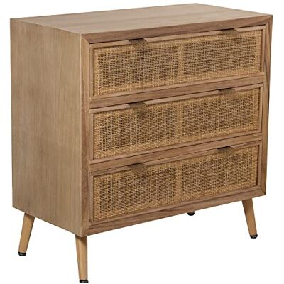 DRW Commode met 3 laden van MDF en rotan in natuur, 80 x 40 x 80 cm, hoogte 16 cm DRW Commode met 3 laden van MDF en rotan in natuur, 80 x 40 x 80 cm, hoogte 16 cm