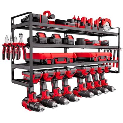 VEVOR Power Tool Organizer Wandmontage, 4-laags opbergrek met 8 boorhouders, gereedschapshouder en opbergrek met schroevendraaierhouder, garagegereedschaporganizer voor garage, werkbank en werkplaats VEVOR Power Tool Organizer Wandmontage, 4-laags opbergrek met 8 boorhouders, gereedschapshouder en opbergrek met schroevendraaierhouder, garagegereedschaporganizer voor garage, werkbank en werkplaats