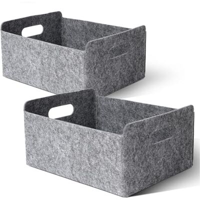 Cozary 2 stuks vilten mand, opbergdoos, opvouwbaar, vilten opbergdoos met handvat, opbergmand, vilt voor plank, kledingkast, kleding, handdoeken, accessoires, 30 x 24 x 15 cm, grijs Cozary 2 stuks vilten mand, opbergdoos, opvouwbaar, vilten opbergdoos met handvat, opbergmand, vilt voor plank, kledingkast, kleding, handdoeken, accessoires, 30 x 24 x 15 cm, grijs