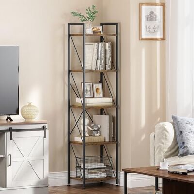 YITAHOME Boekenkast met 5 niveaus, industriële boekenkast, vrijstaand rek, houten plank en metalen frame, opbergrek voor woonkamer, thuis, kantoor, keuken, slaapkamer, vintage bruin YITAHOME Boekenkast met 5 niveaus, industriële boekenkast, vrijstaand rek, houten plank en metalen frame, opbergrek voor woonkamer, thuis, kantoor, keuken, slaapkamer, vintage bruin