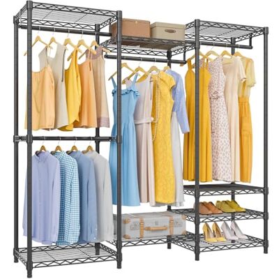 VIPEK V5 Draagbaar kledingrek voor kledingkast, zwaar belastbaar, vrijstaand metalen kledingrek met 4 hangstangen en 8 planken, verstelbaar op maat gemaakt kastrek, 144 cm (l x b x h), zwart (medium) VIPEK V5 Draagbaar kledingrek voor kledingkast, zwaar belastbaar, vrijstaand metalen kledingrek met 4 hangstangen en 8 planken, verstelbaar op maat gemaakt kastrek, 144 cm (l x b x h), zwart (medium)