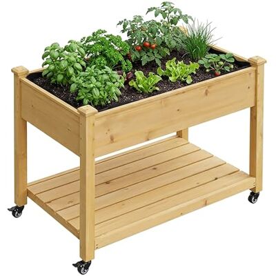 Relaxdays plantenbak met wieltjes, plank, HxBxD: 84 x 105 x 56,5 cm, tuin, balkon & terras, dennenhout, naturel Relaxdays plantenbak met wieltjes, plank, HxBxD: 84 x 105 x 56,5 cm, tuin, balkon & terras, dennenhout, naturel